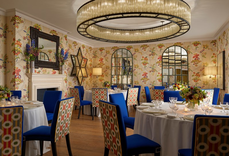 The Fortune private events room at Covent Garden Hotel setup in a dinner style