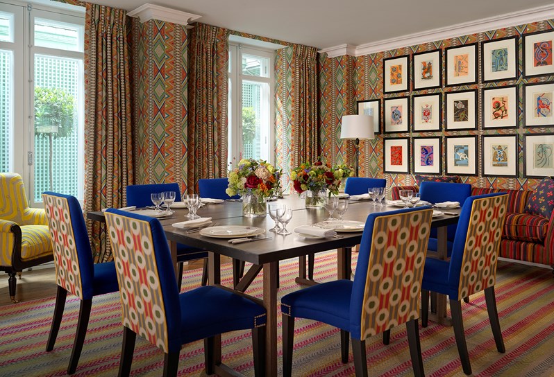 The Lyric private events room at Covent Garden Hotel setup for lunch