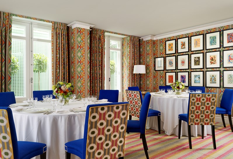 The Lyric private events room at Covent Garden Hotel setup for dinner