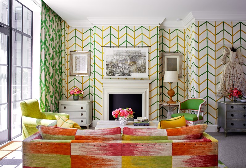The living room area of the Meadow Suite at Crosby Street Hotel