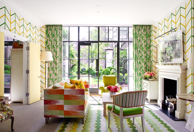 The living room area of the Meadow Suite at Crosby Street Hotel