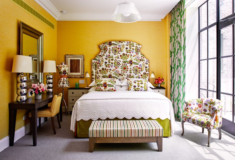 The bedroom area of the Meadow Suite at Crosby Street Hotel