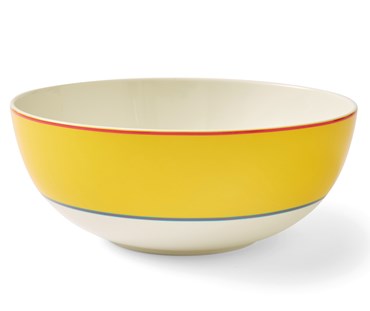 The Calypso Serving bowl with it's topped with a wide yellow band, bordered by narrow stripes in blue and pink, and adds a touch of colour to your breakfast table, or even doubles as the a gorgeously sunny fruit bowl to allow you to enjoy this piece all day long!
Size :25.6cm /10.1"