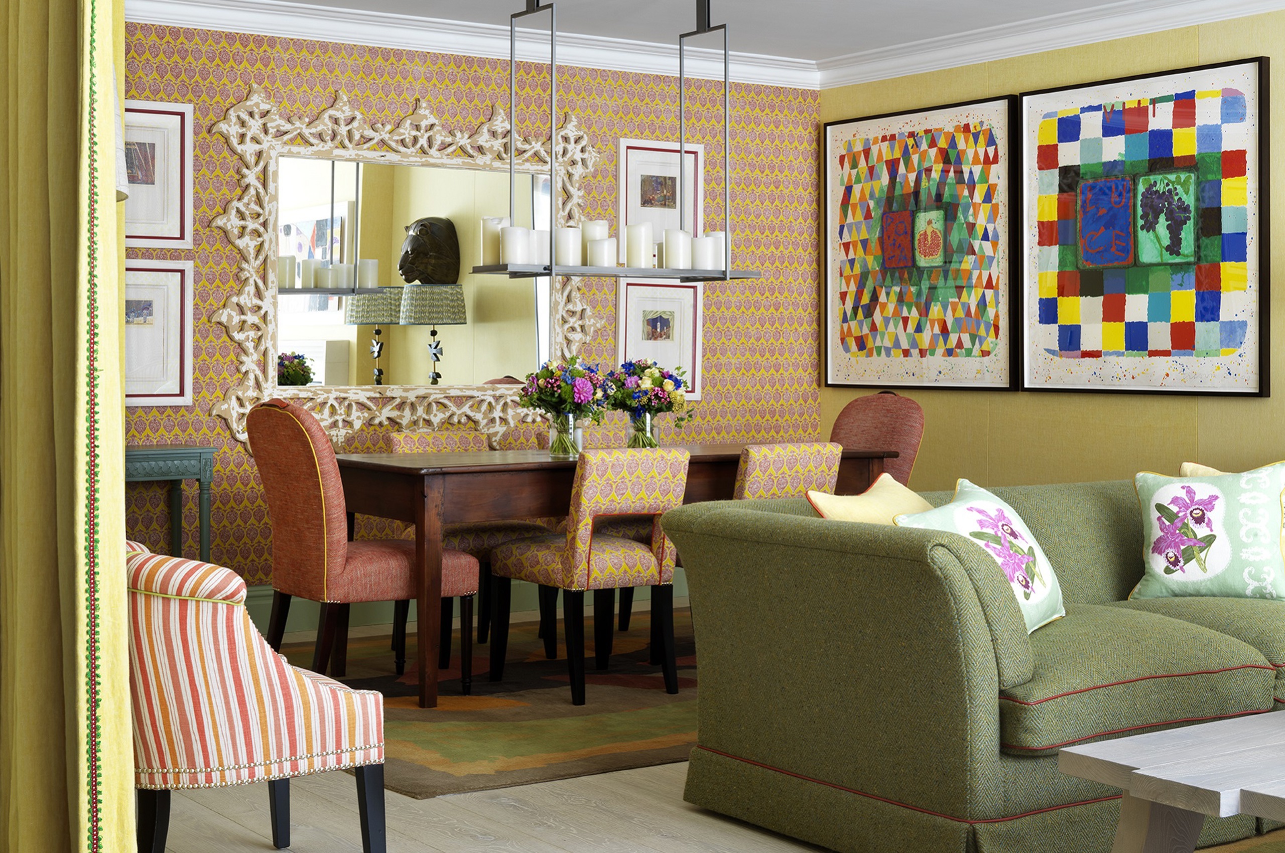 Elegant hotel suite with seating area and vanity desk