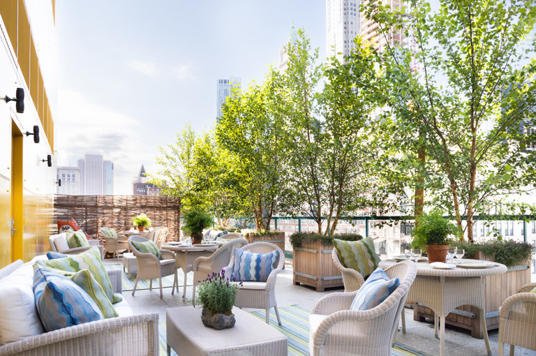 Wide shot of the Rooftop Terrace at Warren Street Hotel