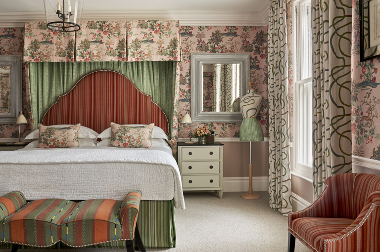 Bedroom front shot of room 201, a Deluxe Junior Suite at Covent Garden Hotel