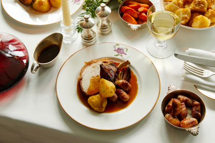 Close shot of festive roast dining set-up