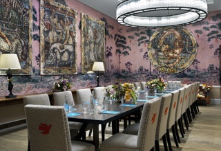 Long meeting table set-up in the Anrep private events room at The Whitby Hotel