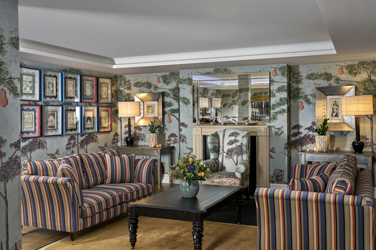 Close shot of the lounge set-up in the Duncan Grant private events room at Charlotte Street Hotel
