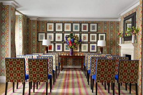 An event space at Covent Garden Hotel is set up for a wedding ceremony