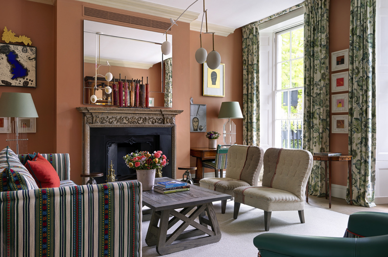 Diagonal shot of the Drawing Room at Dorset Square Hotel