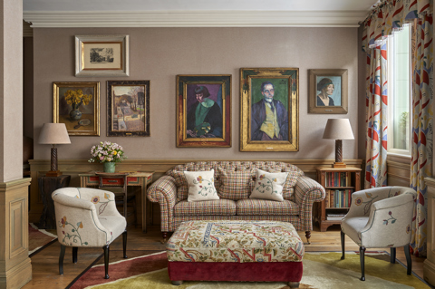 A shot of the corner of the Drawing Room at Charlotte Street Hotel