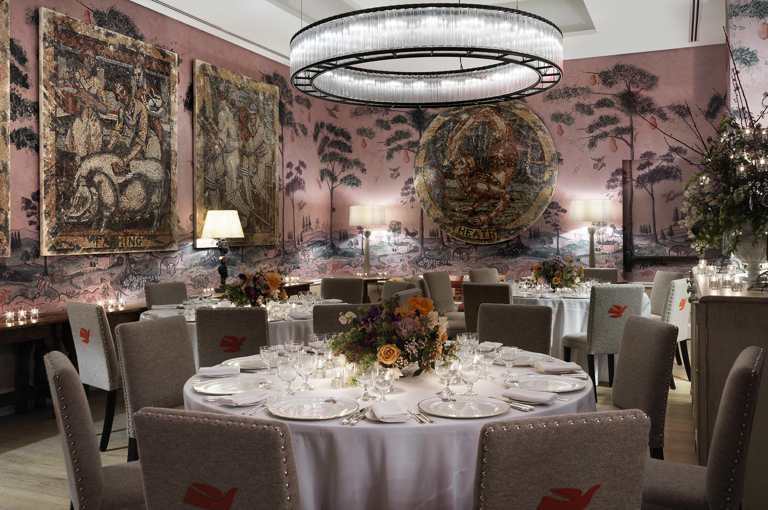 Round dining tables set-up in the Anrep private events room at The Whitby Hotel