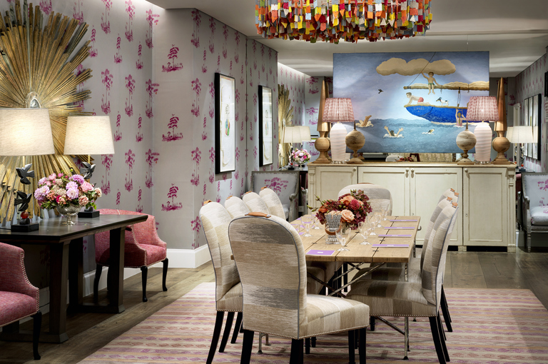 Long meeting table set-up in the Spring private events room at Crosby Street Hotel