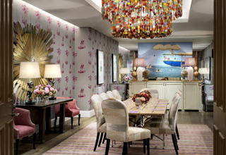 Long meeting table set-up in the Spring private events room at Crosby Street Hotel