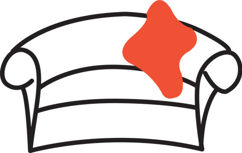 Number Sixteen icon. An animated poster of a white sofa with a orange cushion.