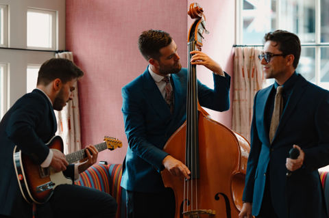 A portrait shot of the Leon Garner Jazz Trio playing at Brumus