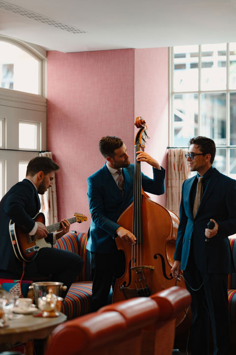 A portrait shot of the Leon Garner Jazz Trio playing at Brumus
