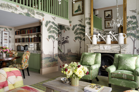 Living room and stairs shot of room 303, the Loft Suite at Covent Garden Hotel