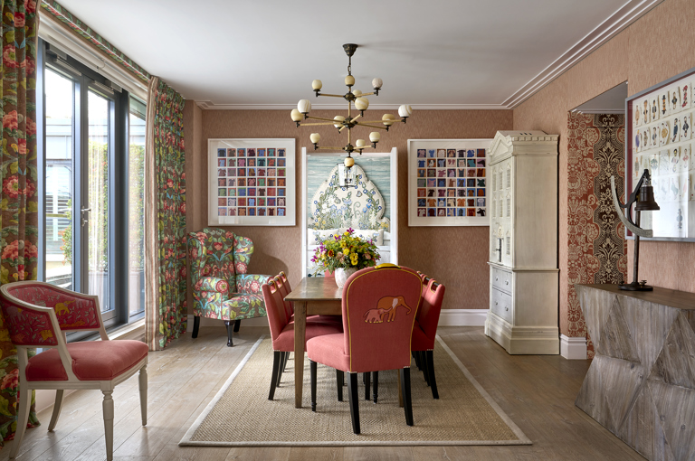 Dining area shot of room 502, the Terrace Suite at Ham Yard Hotel