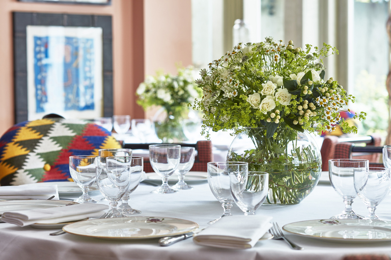 Close shot of a dining table in the Orangery at Number Sixteen