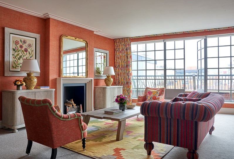 The living room area of the Soho Suite at The Soho Hotel
