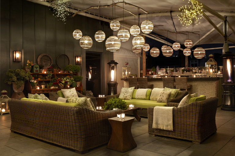 Night diagonal shot of the Roof Terrace at Ham Yard Hotel