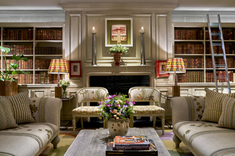 Close shot of the lounge area in the Library at The Soho Hotel