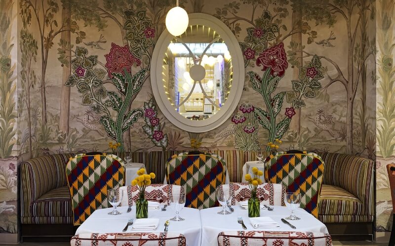 Tall Trees Wallpaper shown in a dining room setting