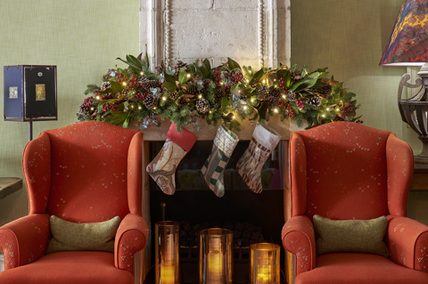 Shot of Christmas decorations in the drawing room at The Soho Hotel