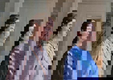 A still from "Sentimental Value" showing two women looking to the right.