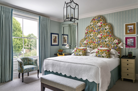 A diagonal shot across the bed to the window in room 208, a Deluxe Room at Number Sixteen