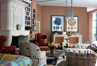 Diagonal shot of the Drawing Room at Ham Yard Hotel