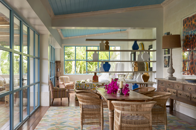 An image of the pavilion of the dining area. At Rossferry, the Caribbean Property managed by Firmdale.