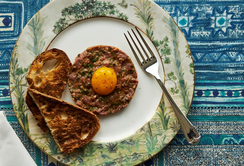 Beef tartare served on Kit Kemp for Spode fine bone china