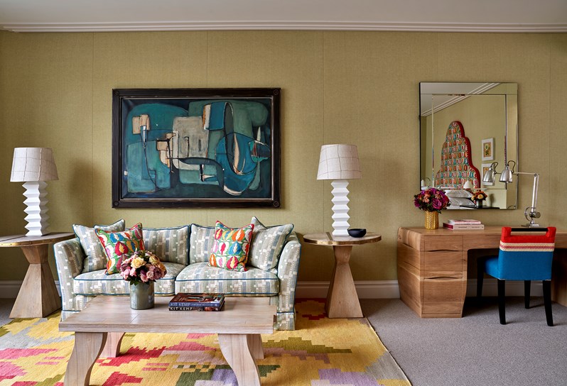 The living room area of the Soho Suite at The Soho Hotel