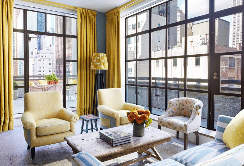 A yellow themed suite at The Whitby Hotel, New York