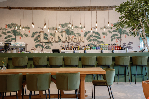 A wide angle shot of the bar interiors from Refuel Café at Treasure House Fair