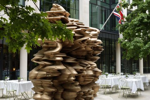 Exterior shot of Tony Cragg Sculpture at Ham yard Hotel