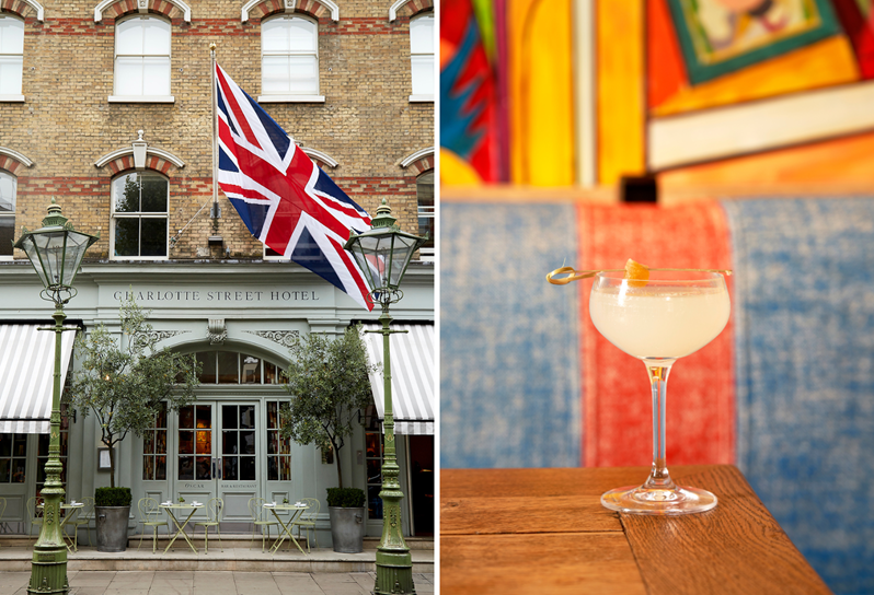 The exterior of Charlotte Street Hotel and a cocktail