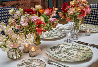 Close shot of a dining table set-up in the Orangery private events room at Warren Street Hotel
