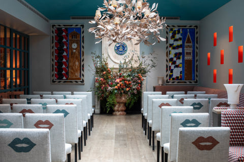 Back shot of a wedding style set-up in the Orangery private events room at Warren Street Hotel