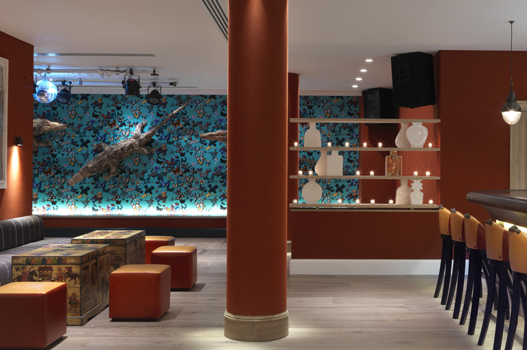 Side shot of the Croc Bar at Ham Yard Hotel