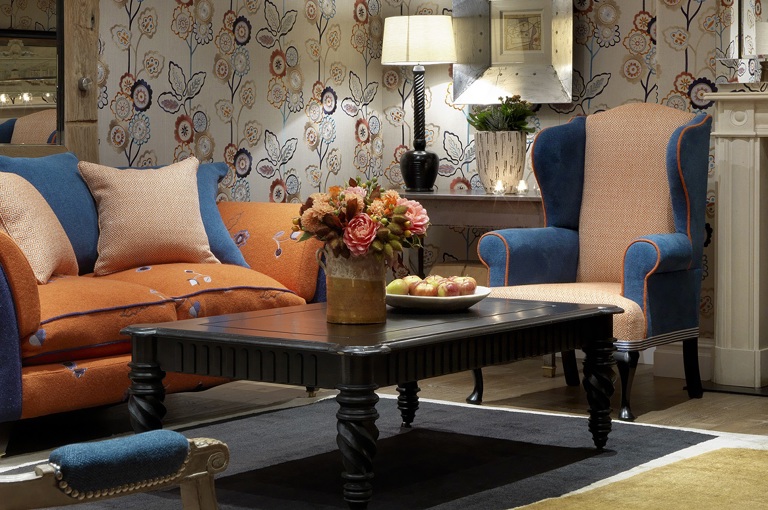 Close shot of the lounge set-up in the Duncan Grant private events room at Charlotte Street Hotel