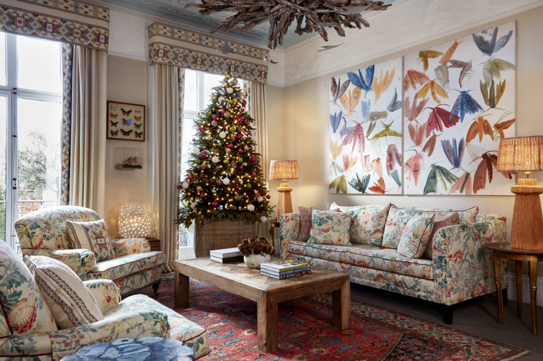 Shot of the Christmas tree in the drawing room at Number Sixteen