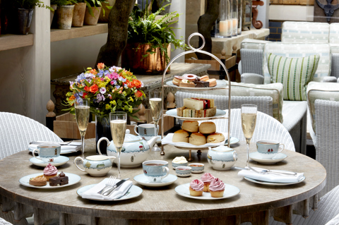 Wide shot of Traditional Afternoon Tea with Champagne in the Orangery at Ham Yard
