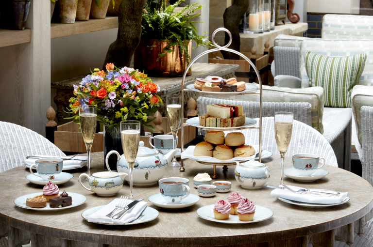 Wide shot of Traditional Afternoon Tea with Champagne in the Orangery at Ham Yard