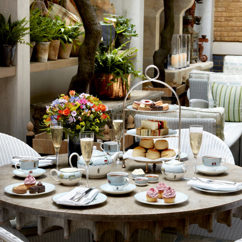 Wide shot of Traditional Afternoon Tea with Champagne in the Orangery at Ham Yard