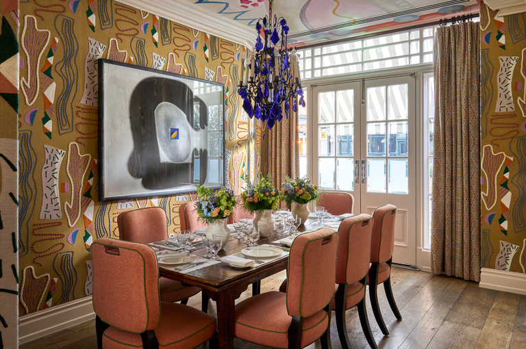 Diagonal shot of the Dora Carrington private events room at Charlotte Street Hotel