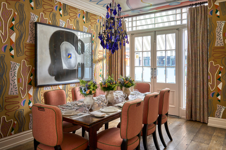 Diagonal shot of the Dora Carrington private events room at Charlotte Street Hotel